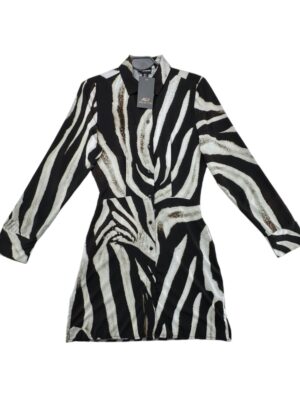 PrettyLittleThing Sukienka Koszulowa Czarno Biała Zebra XS 34 EU