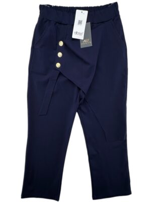 Minouu Spodnie Damskie Eleganskie Guziki Granatowe One Size