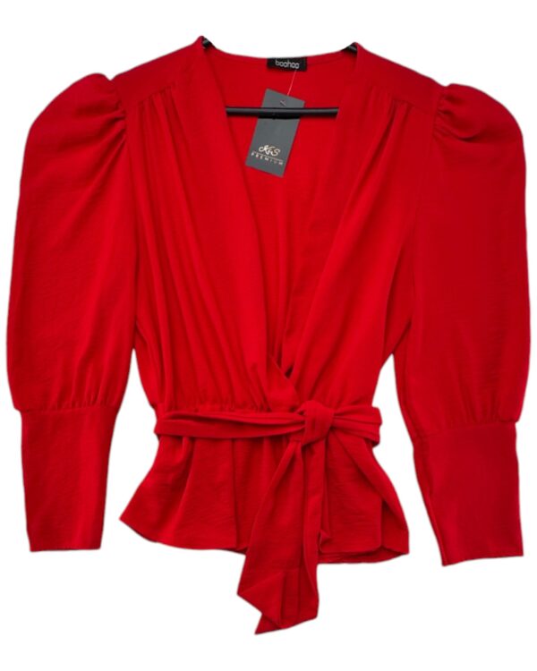Boohoo Bluzka Damska Czerwona Wiązanie L 40 EU