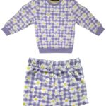 Pepco Komplet Dziecięcy Bluzka + Spodenki Fioletowe Krata Kwiaty 6-9 MSC 68-74 CM - zdjęcie 1