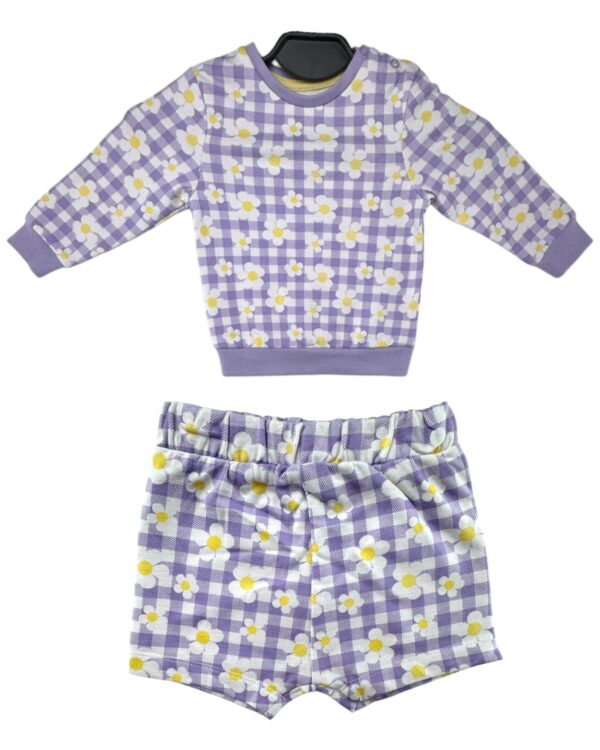 Pepco Komplet Dziecięcy Bluzka + Spodenki Fioletowe Krata Kwiaty 6-9 MSC 68-74 CM