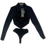 PrettyLittleThing Body Damskie Czarne Koszulowe M 38 EU - zdjęcie 1