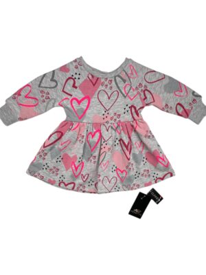 Dunnes Stores Sukienka Dziewczęca Szara Różowe Serca 3–6 MSC 68 CM
