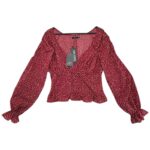 Boohoo Bluzka Damska Bordowa Kwiaty Długi Rękaw S 36 EU - zdjęcie 4