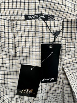 NASTY GAL Spodnie Damskie Beżowe Kratka L - zdjęcie 3