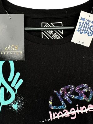 COOL KIDS Koszulka Dziecięca Czarna Napisy 158 - zdjęcie 3