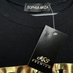 SOPHIA MIRZA Koszulka Damska Czarna Złote Napisy S/M - zdjęcie 3
