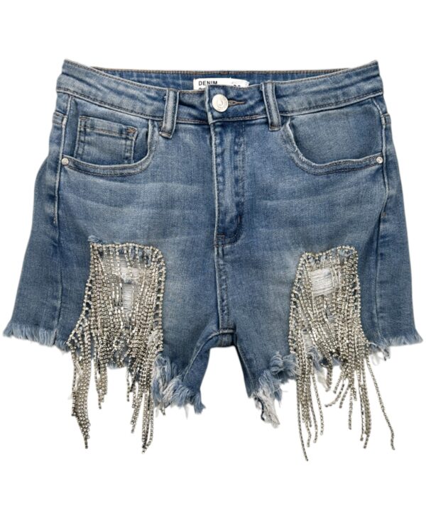 GOLD SK Szorty Damskie Niebieskie Frędzle S