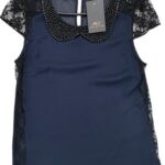 LUXE Koszulka Damska Granatowa Koronkowe Wstawki S - zdjęcie 1