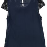 LUXE Koszulka Damska Granatowa Koronkowe Wstawki S - zdjęcie 2