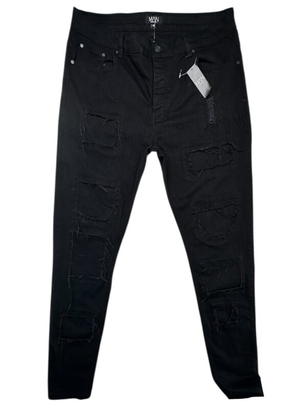 BOOHOOMAN Jeansy Męskie Czarne Przetarcia L