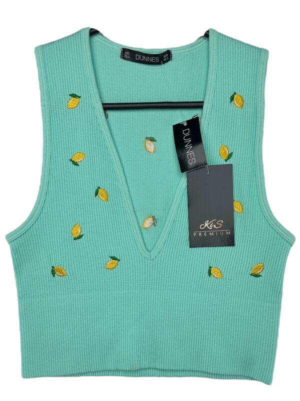 DUNNES STORES Top Damski Zielony Owocowy XS Poliamid