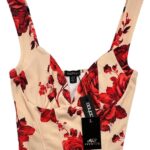 BOOHOO Top Damski Beżowy Kwiatowy M - zdjęcie 1