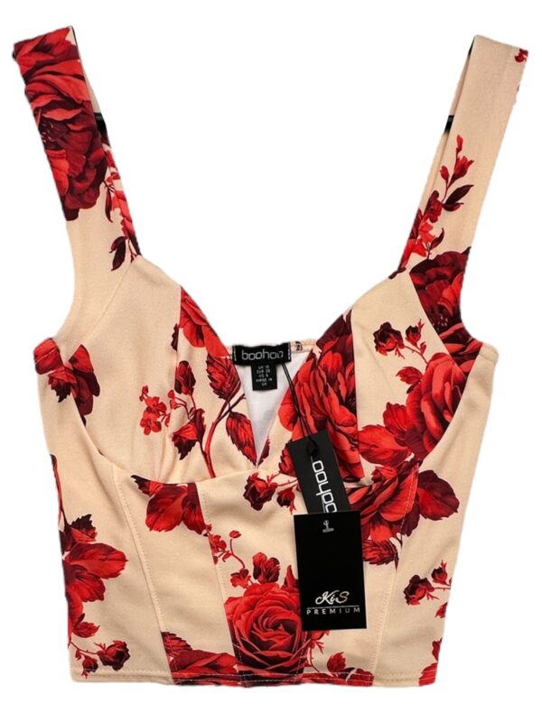 BOOHOO Top Damski Beżowy Kwiatowy M