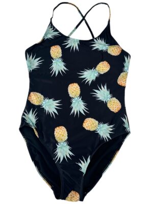 PEACOCKS Kostium Kąpielowy Damski Czarne Ananasy XL