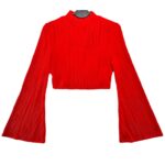 Bluzka Damska Czerwona Marszczona S - zdjęcie 1