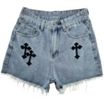 ROMWE Spodenki Damskie Niebieskie Haftowane S - zdjęcie 1