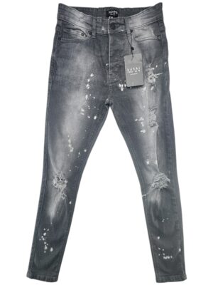 BOOHOOMAN Jeansy Męskie Szare Przetarcia S