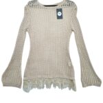 Sweter Damski Beżowy Ażurowy M - zdjęcie 1