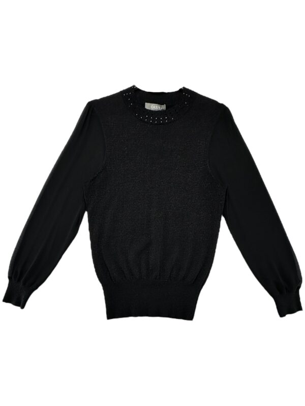 OASIS Sweter Damski Czarny Rękawy z siateczki S