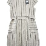 MONSOON Sukienka Damska Beżowa Paski XL Len - zdjęcie 1