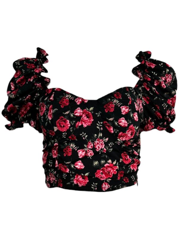 NAANAA Top Damski Czarny Kwiatowy S
