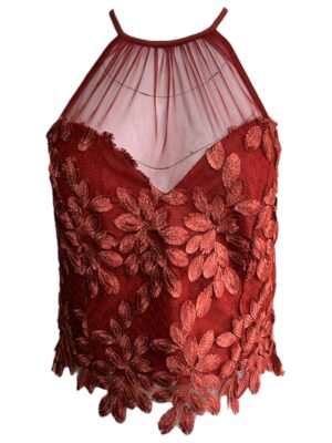 RIVER ISLAND Top Damski Czerwony Koronkowy S