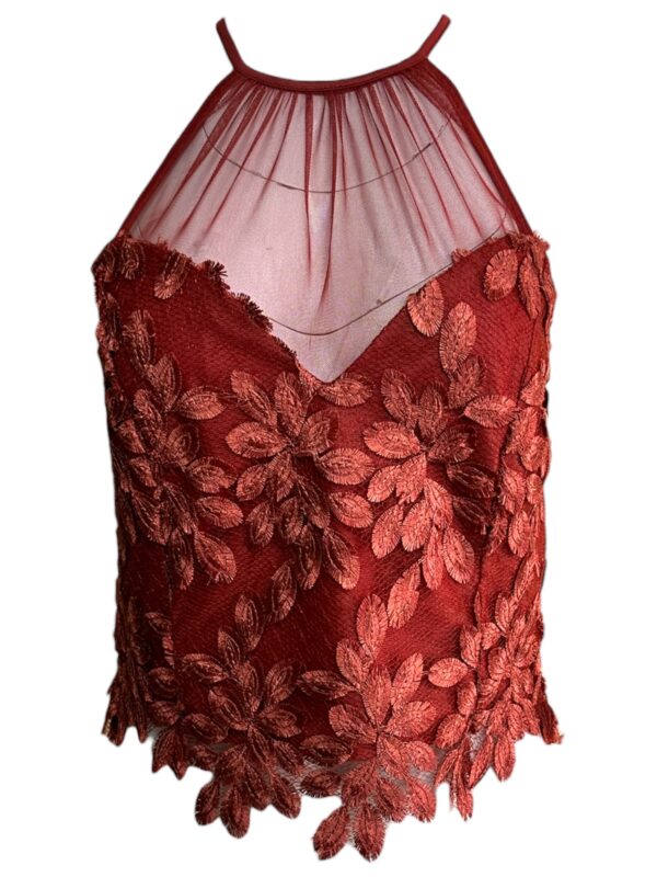 RIVER ISLAND Top Damski Czerwony Koronkowy S