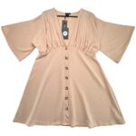 BOOHOO Sukienka Damska Beżowa Guziki XXL - zdjęcie 1