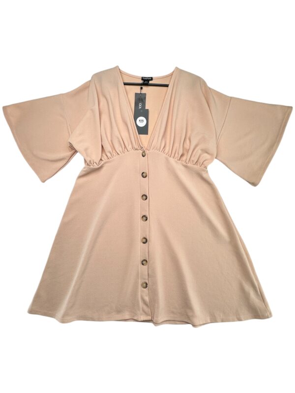 BOOHOO Sukienka Damska Beżowa Guziki XXL