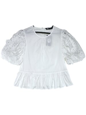 ZARA Bluzka Damska Biała Koronkowe Rękawy S