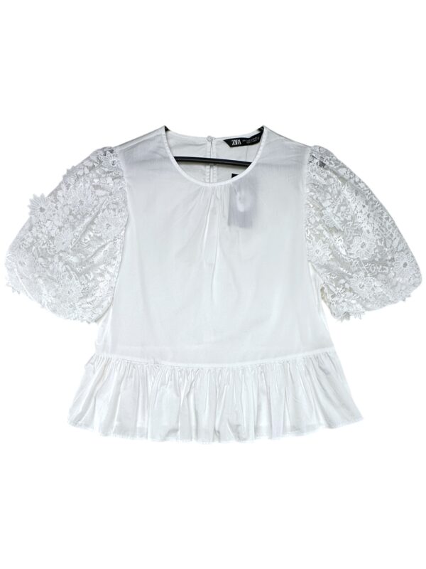 ZARA Bluzka Damska Biała Koronkowe Rękawy S