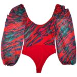 Body Damskie Czerwone Wzorzyste S - zdjęcie 2