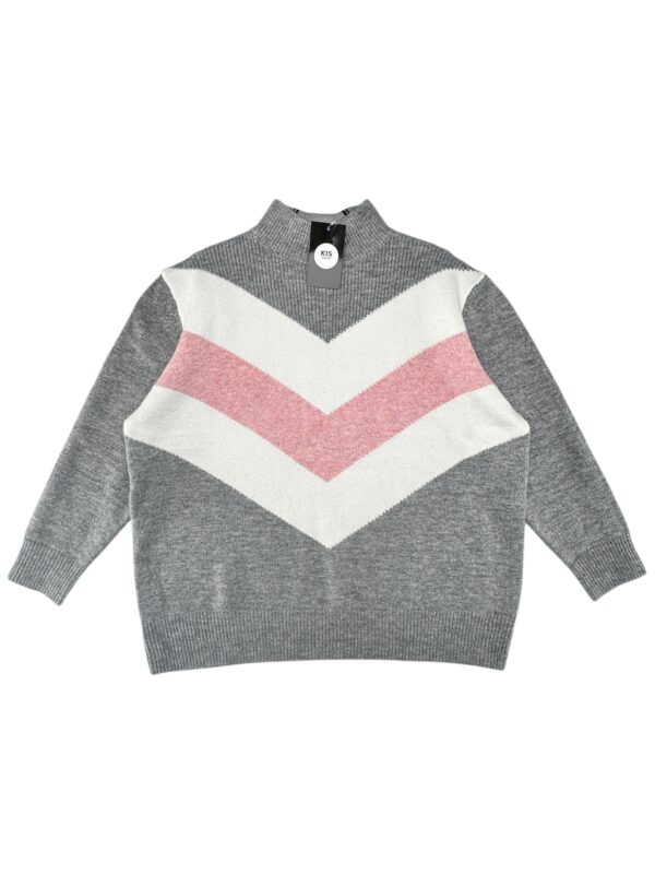 YIOPAN Sweter Damski Szary z Różowym i Białym M/L Kaszmir