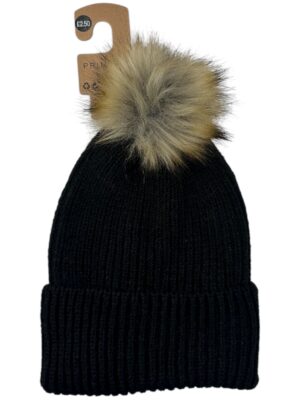 PRIMARK Czapka Damska Czarna Pompon ONE SIZE
