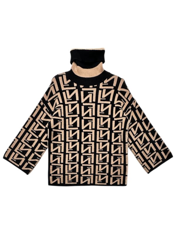 BY CLARA PARIS Sweter Damski Czarny Geometryczny L