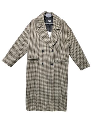 ZARA Płaszcz Damski Beżowy Krata XS Wełna