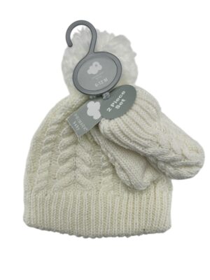 PRIMARK Komplet Czapka i Rękawiczki Dziecięce Białe 74