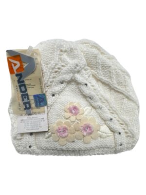 ANDER Czapka Dziecięca Biała Kwiaty ONE SIZE