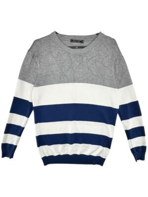 FASHION Sweter Męski Szary i Niebieski 5XL