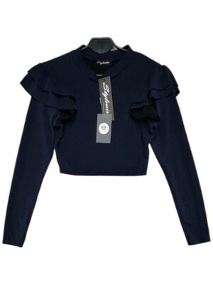 STYLEWISE Bluzka Damska Granatowa Falbanki L