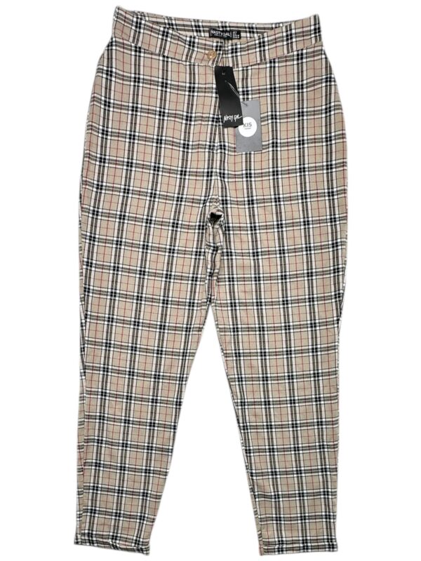 NASTY GAL Spodnie Damskie Beżowe Kratka M