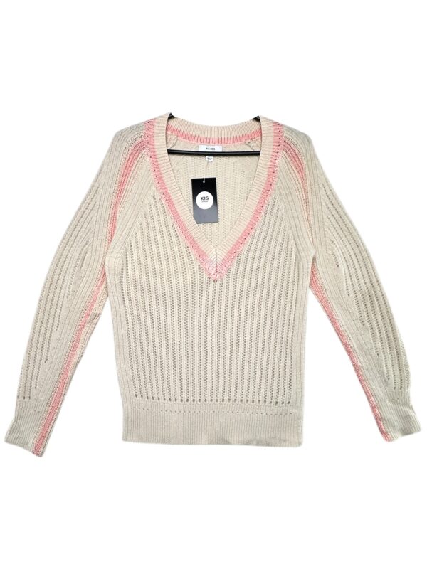 REISS Sweter Damski Beżowy z różowymi akcentami XS Kaszmir