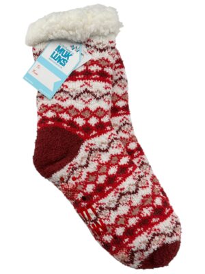 MUK LUKS Skarpety Damskie Czerwone Wzór Norweski L/XL