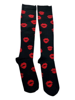 Skarpety Damskie Czarne Z Czerwonym Wzorze L/XL