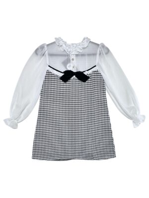 BE CHIC Sukienka Dziecięce Czarna Pepitka 140