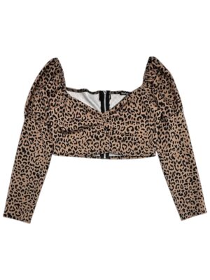 BOOHOO Bluzka Damska Beżowa Zwierzęcy XL