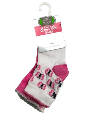 DUNNES 3-Pack STORES Skarpety Dziecięce Różowe Wzór 15-18