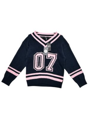 NEW LOOK 915 Sweter Dziecięcy Granatowy-Różowy 164