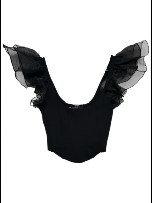 BERSHKA Top Damski Czarny S